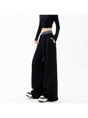 Wide Leg Velvet Sweatpants Women Elastic Waist Drawstring Loose Sports Casual Fashion Pants