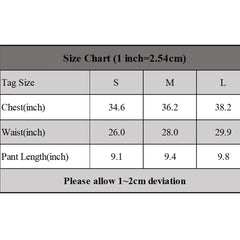 Size chart for clothing with measurements in inches and centimeters