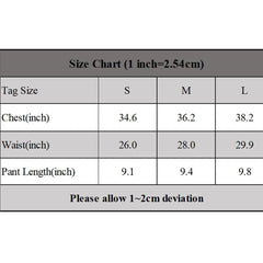 Size chart for clothing with measurements in inches and centimeters
