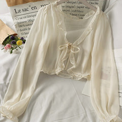Long Sleeve Lace Sheer Shirt Women Thin Breathable Sun Protection Casual Fashion Top