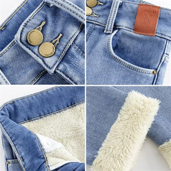 Fleece Lined Jeans Women High Waist Skinny Thick Warm Winter Pencil Pants Cold Weather Fashion