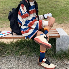Oversized Sweatshirt Women Loose Chic Striped Back to School Casual Everyday Fashion Top