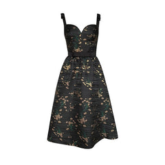 Floral Midi Dress Women Black Sleeveless V-Neck Elegant Party Casual Fashion Dress