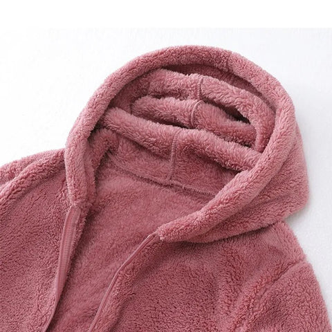 Fleece Jacket Women Plus Size Double-Sided Polar Velvet Hooded Warm Casual Winter Coat Outerwear