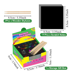 Scratch Off Paper Kids 100 Pieces Colorful Hand-Painting Art Notes Boxed Creative Activity Gift
