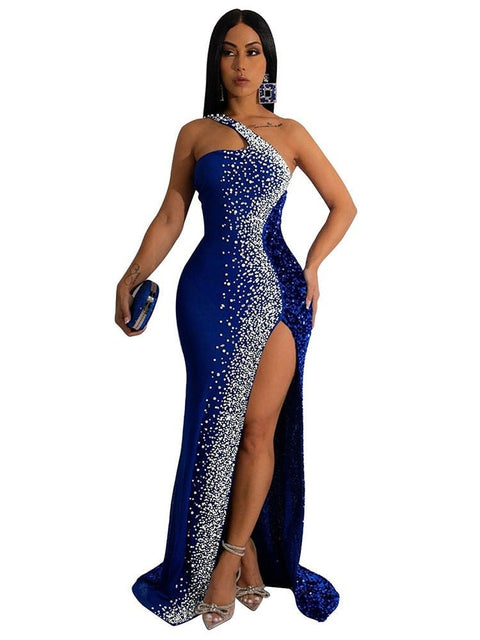 Sequin Mermaid Maxi Dress Women Luxury Sparkly Crystal Split Elegant Evening Party Fashion Dress