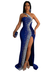 Sequin Mermaid Maxi Dress Women Luxury Sparkly Crystal Split Elegant Evening Party Fashion Dress