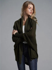Oversized Cardigan Women Patchwork Batwing Sleeve Long Knit Sweater Casual Warm Winter Fashion