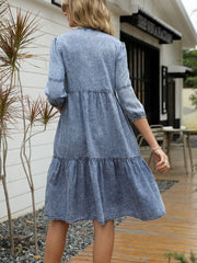 Denim Midi Dress Women Vintage Knee-Length Solid Color Casual Elegant Fashion Dress