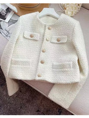 Tweed Jacket Women Chic Short Boutique Fashion Casual Coat Outerwear Spring Autumn Style