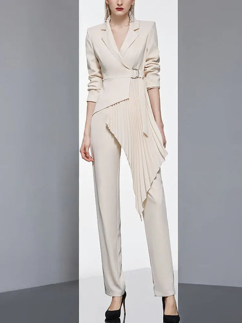 Pant Suit Women 2-Piece Patchwork Vintage Blazer Straight Pants Chic Designer Inspired Office Outfit