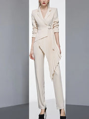Pant Suit Women 2-Piece Patchwork Vintage Blazer Straight Pants Chic Designer Inspired Office Outfit
