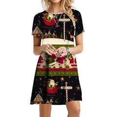 Christmas Party Dress Women 3D Santa Claus Print Snowflake Funny Festive Holiday Fashion Dress