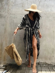 Kimono Beach Cover Up Women Vintage Summer Sashes Oversized Long Casual Swimwear Fashion