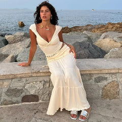 Skirt Set Women 2-Piece Crop Top Ruffle Beach Holiday Casual Summer Vacation Outfit Matching Set