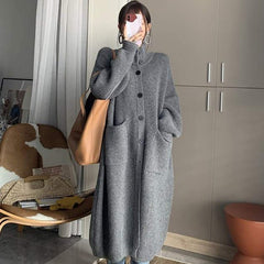 Turtleneck Knitted Cardigan Women Long Sweater Coat Warm Elegant Winter Casual Fashion