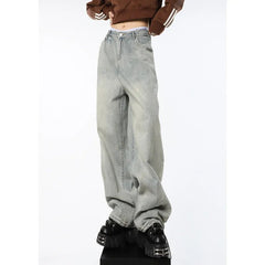 Blue Jeans Women High Waist Vintage Straight Baggy Wide Leg American Style Streetwear Denim Trousers