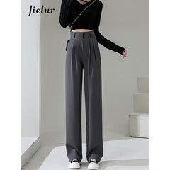 High Waist Wide Leg Pants Women Double Button Various Colors Casual Fashion Trousers