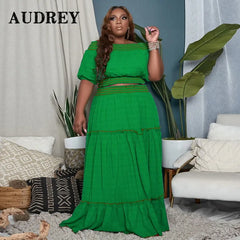 Plus Size Women's Two Piece Skirt Set Sexy Crop Top Elegant Casual Skirt Suit Plus Size Sets