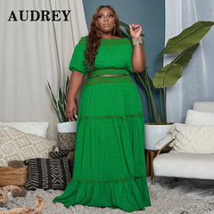 Plus Size Skirt Set Women 2-Piece Crop Top Elegant Casual Suit Chic Fashion Matching Outfit