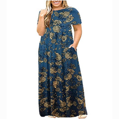 Plus Size Floral Print Maxi Dress Women Short Sleeve Loose Casual Beach Vacation Summer L-5XL