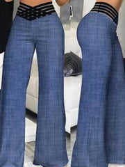 Wide Leg Pants Women Y2K High Waist Crisscross Sheer Mesh Flared Trousers Chic Office Fashion