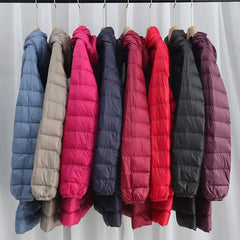 Down Puffer Jacket Women Plus Size Detachable Hood White Duck Down Light Thin Long Warm