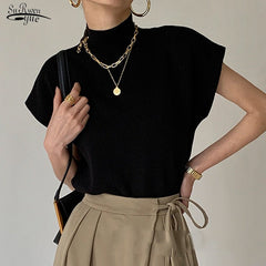 Stand-Up Collar Knit Top Women Elegant Loose Casual Everyday Winter Fashion