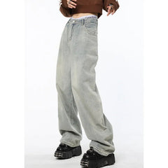 Blue Jeans Women High Waist Vintage Straight Baggy Wide Leg American Style Streetwear Denim Trousers