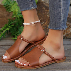 Flat Sandals Women Braided Slip-On Open Toe Summer Slides Casual Beach Woven Comfortable Shoes