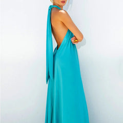 Maxi Dress Women Solid Blue A-Line Long Boutique Fashion Elegant Evening Party Spring Summer Dress