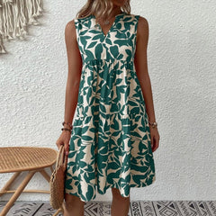Boho Floral Print Mini Dress Women V-Neck Sleeveless Loose Casual Beach Vacation Summer Fashion