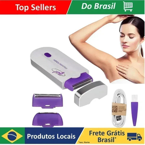 Electrolysis device with accessories and a woman using it on her arm, branded 'Do Brasil'.