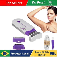 Electrolysis device with accessories and a woman using it on her arm, branded 'Do Brasil'.