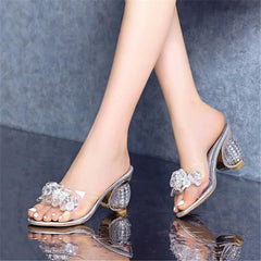 Jelly Sandals Women PVC Crystal Peep Toe High Heel Transparent Heel Fashion Slippers Summer Shoes