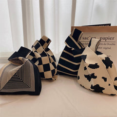Knitted Tote Bag Women Plaid Reusable Grocery Adjustable Strap Minimalist Casual Fashion Handbag