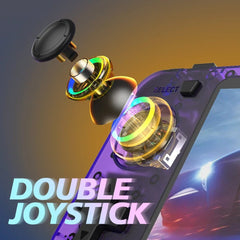 Double joystick with colorful design on a blurred racing game background