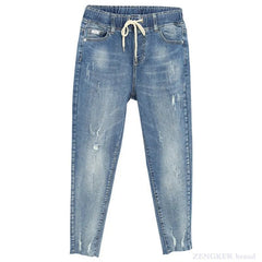 Jeans Women Plus Size Stretchy Nine-Point High Waist Thin Pants Casual Denim XL-6XL Fashion