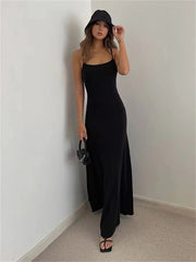 Spaghetti Strap Maxi Dress Women Bodycon Sleeveless Sheath Elegant Spring Fall Casual Fashion
