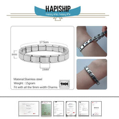 Charm Bracelet Women Italian Elastic 9mm Stainless Steel Bangle Fashion Jewelry Gift Accessory