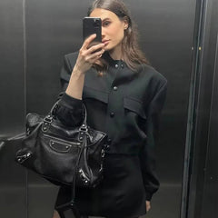 Bomber Jacket Women Button Baseball Aviator Cropped Long Sleeve Autumn Winter Casual Outerwear