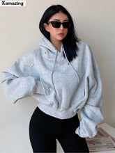 Women's Solid Fleece Hoodie Long Sleeve Cropped Oversized Hoodie Comfy Fleece Hoodie Streetwear Pullover