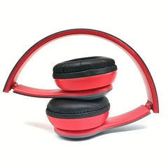 Red and black headphones on a white background