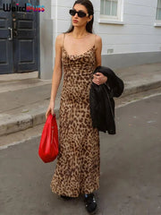 Leopard Print Satin Slip Dress