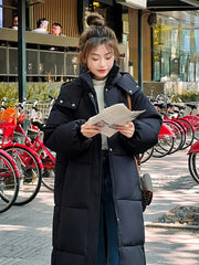 Quilted Winter Coat Women Extra-Long Hooded Thick Warm Padded Loose Casual Outerwear Fashion
