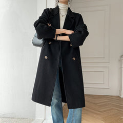 Cashmere Double-Sided Wool Long Coat Women Thick Belt Elegant Warm Winter Outerwear Fashion