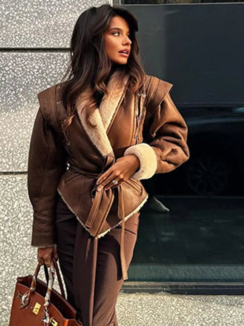 PU Leather Women's Jacket brown