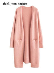 V-Neck Knit Cardigan Women Loose Thick Warm Pockets Spring Autumn Winter Casual Cozy Fashion