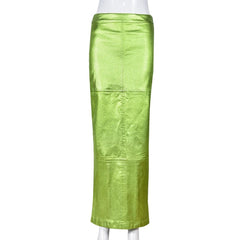 High Waist Metallic Maxi Skirt Women Luxury Glitter Long Party Elegant Chic Fashion Skirt
