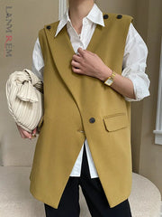 Vest Women Irregular Design Single Button Waistcoat Casual Loose Oversized Chic Fashion Top